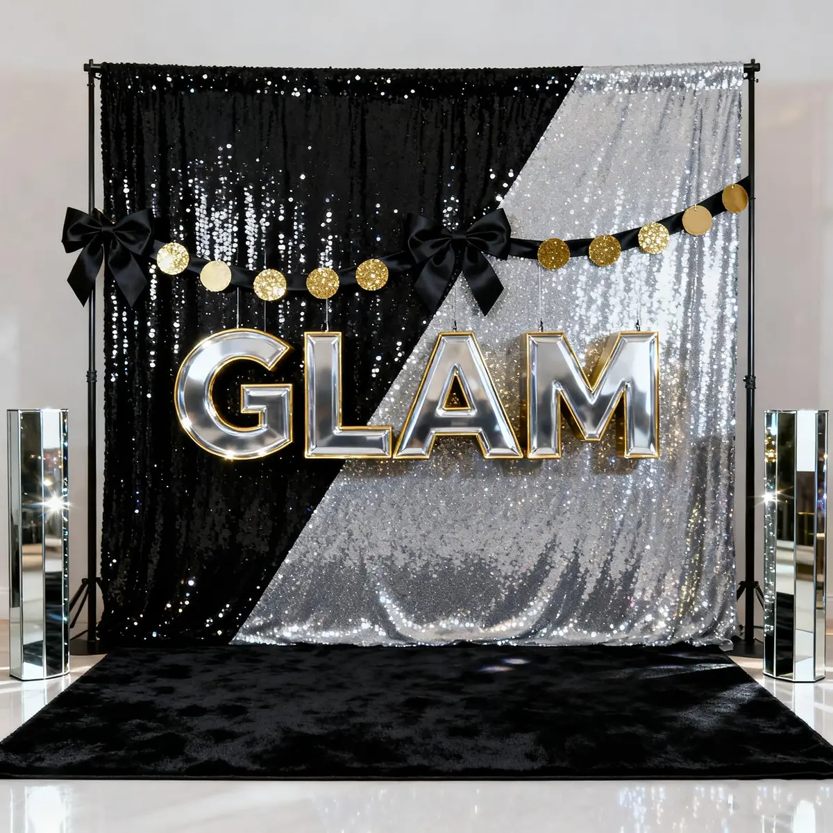 QueenDream Silver Glitter Sequin Curtain for Party Photography Backgrounds | 2FTx8FT Set of 4 Panels - view 3