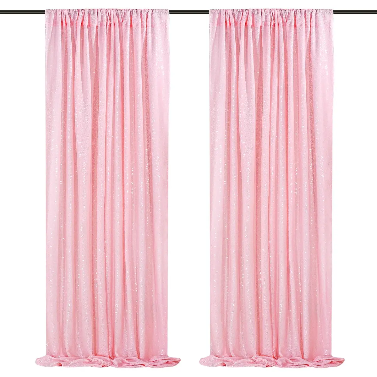 QueenDream Pink Sequin Backdrop 2 Panels 2FTx8FT | Sparkly Birthday Party Curtain with Rod Pocket - main product image