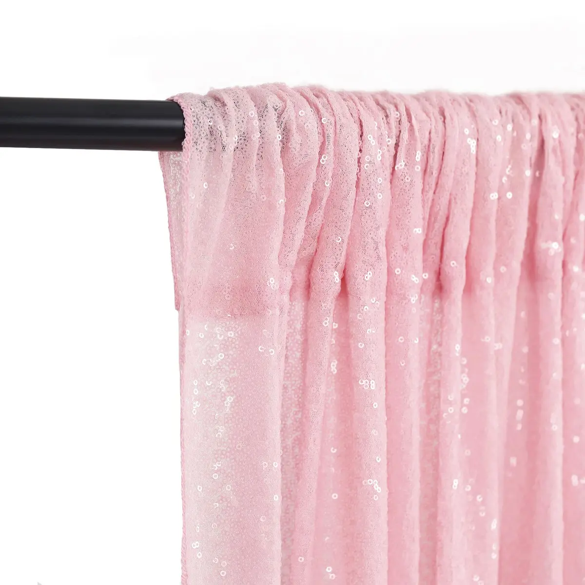 QueenDream Pink Sequin Backdrop 2 Panels 2FTx8FT | Sparkly Birthday Party Curtain with Rod Pocket - view 6