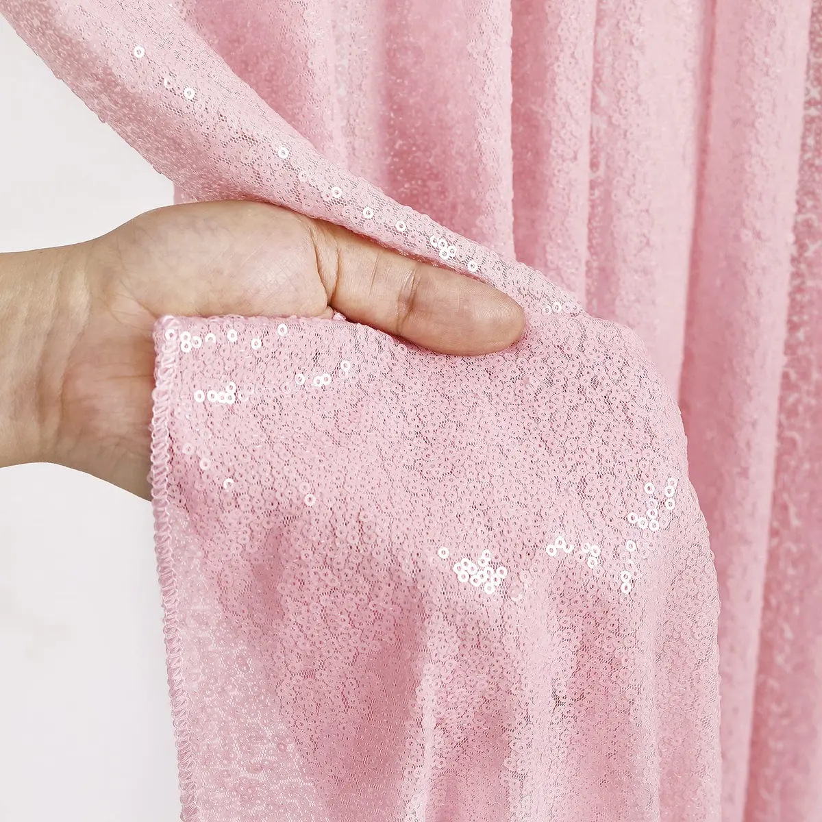 QueenDream Pink Sequin Backdrop 2 Panels 2FTx8FT | Sparkly Birthday Party Curtain with Rod Pocket - view 4