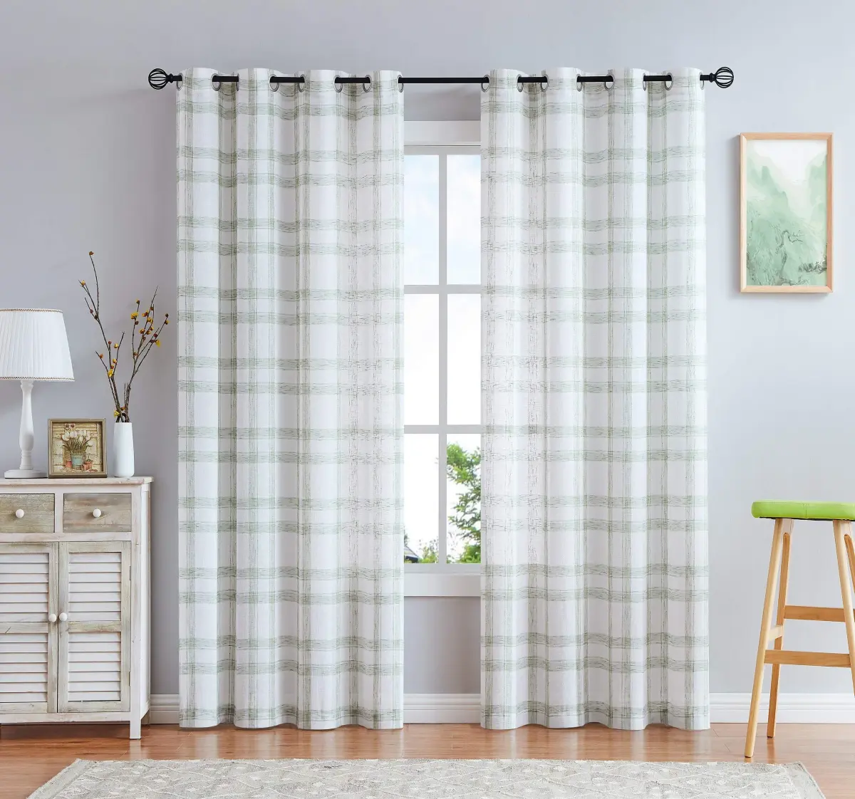 Randall Geometric Sage Green Light Filtering Curtain Panels 160cm (63") | Farmhouse Style - main product image