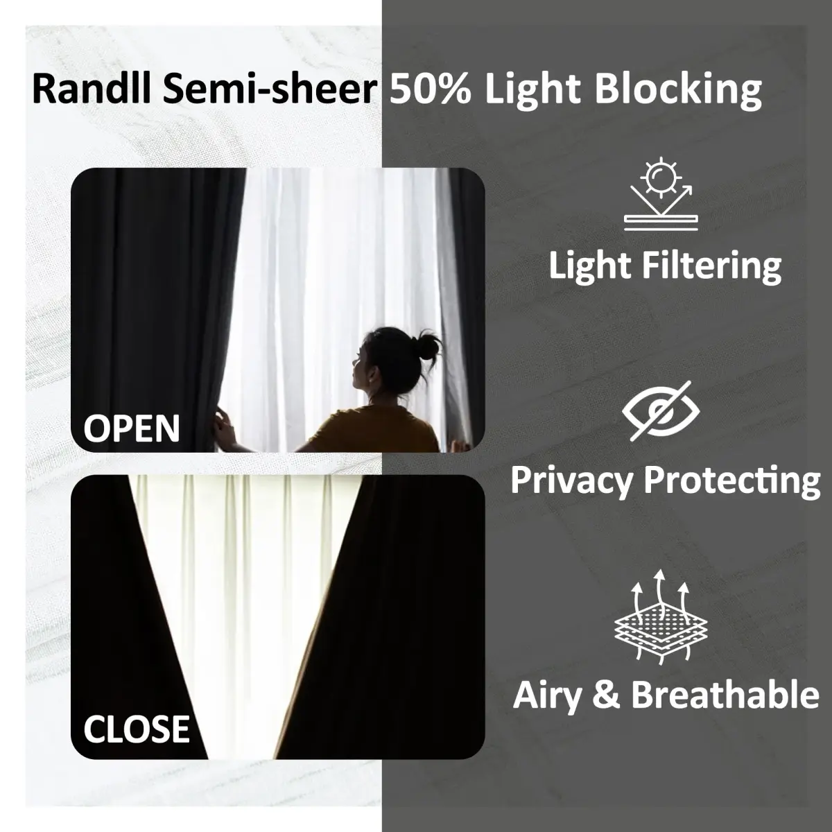 Randall Geometric Sage Green Light Filtering Curtain Panels 160cm (63") | Farmhouse Style - view 2