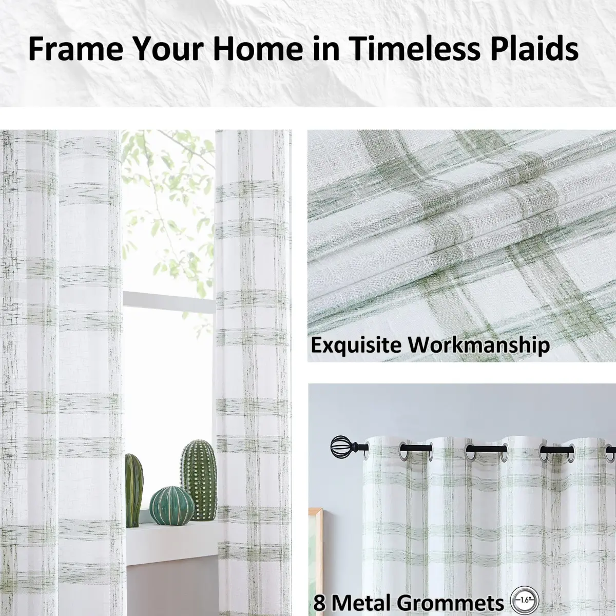 Randall Geometric Sage Green Light Filtering Curtain Panels 160cm (63") | Farmhouse Style - view 3