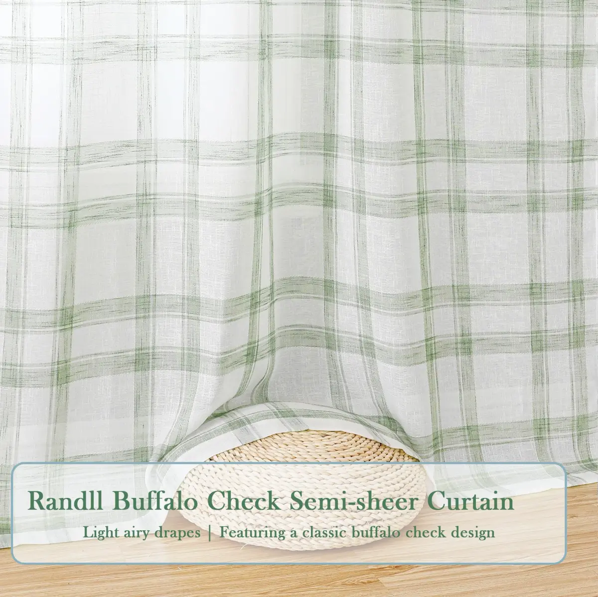 Randall Geometric Sage Green Light Filtering Curtain Panels 160cm (63") | Farmhouse Style - view 4