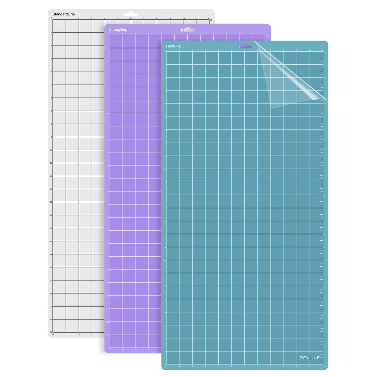 REALIKE 12x24 Cutting Mat Compatible with Cricut Maker 3/Maker 4/Explore 3/4/Air 2/Air/One, 3 Mats, PVC, Blue/Transparent/Purple | Non-Slip Craft Mat - main product image