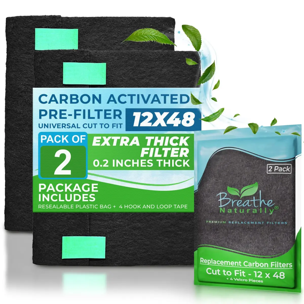Breathe Naturally 12"x48" Cut-to-Fit Carbon Activated Air Filter Sheet | Odor & Smoke Control - main product image