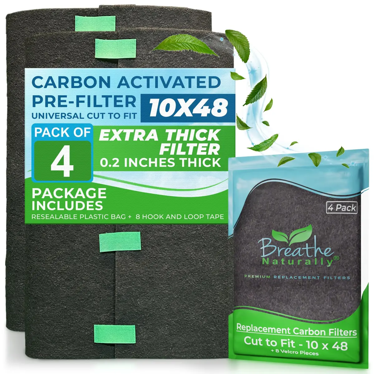 Breathe Naturally 10x48 Activated Carbon Filter (4 Pack) | Cut-to-Fit Odor & Dust Trap - main product image