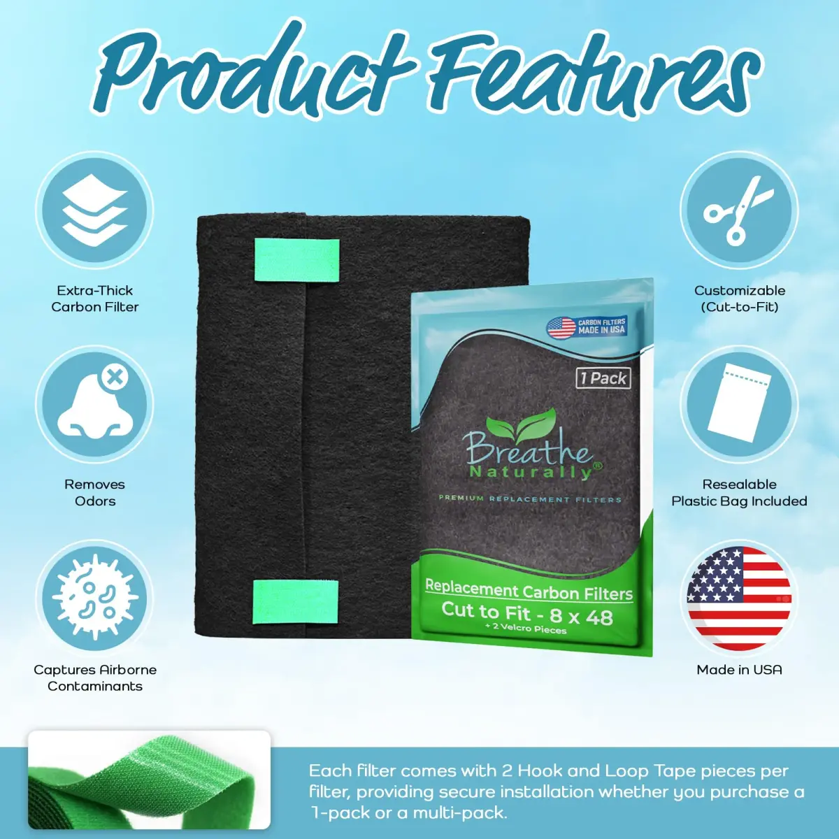 Breathe Naturally 8x48 Inch Cut-to-Fit Activated Carbon Air Filter Sheet | Captures Smoke, Odors & Pollutants - view 4