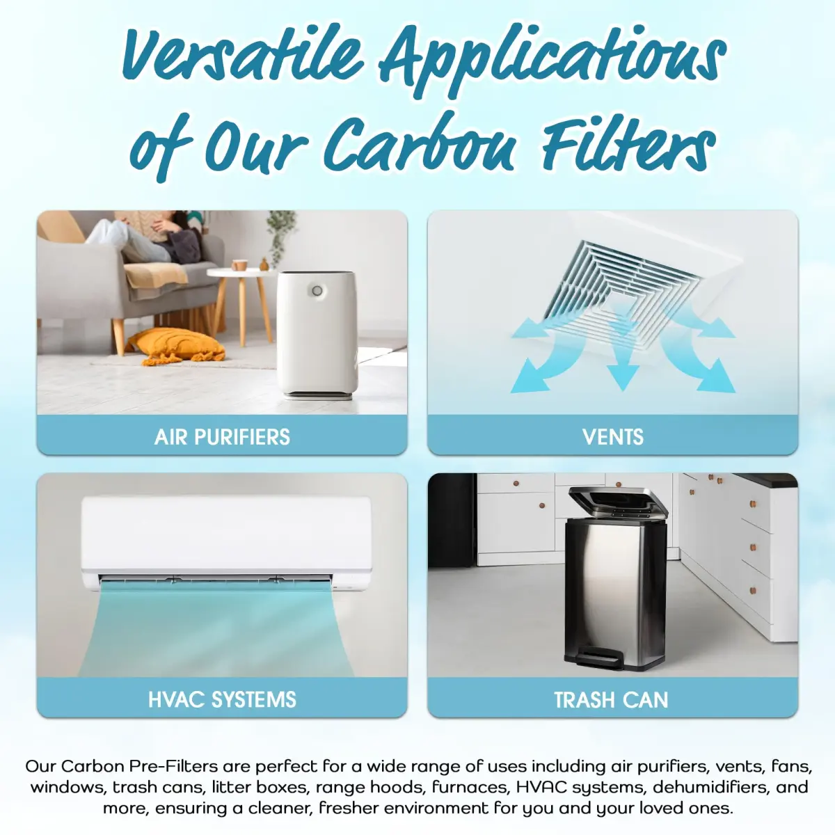 Breathe Naturally Universal Cut-to-Fit Carbon Activated Air Filter 4 Pack (16x48 inches) | Extra Thick 0.2" Filtration for Air Purifiers & Vents - view 3