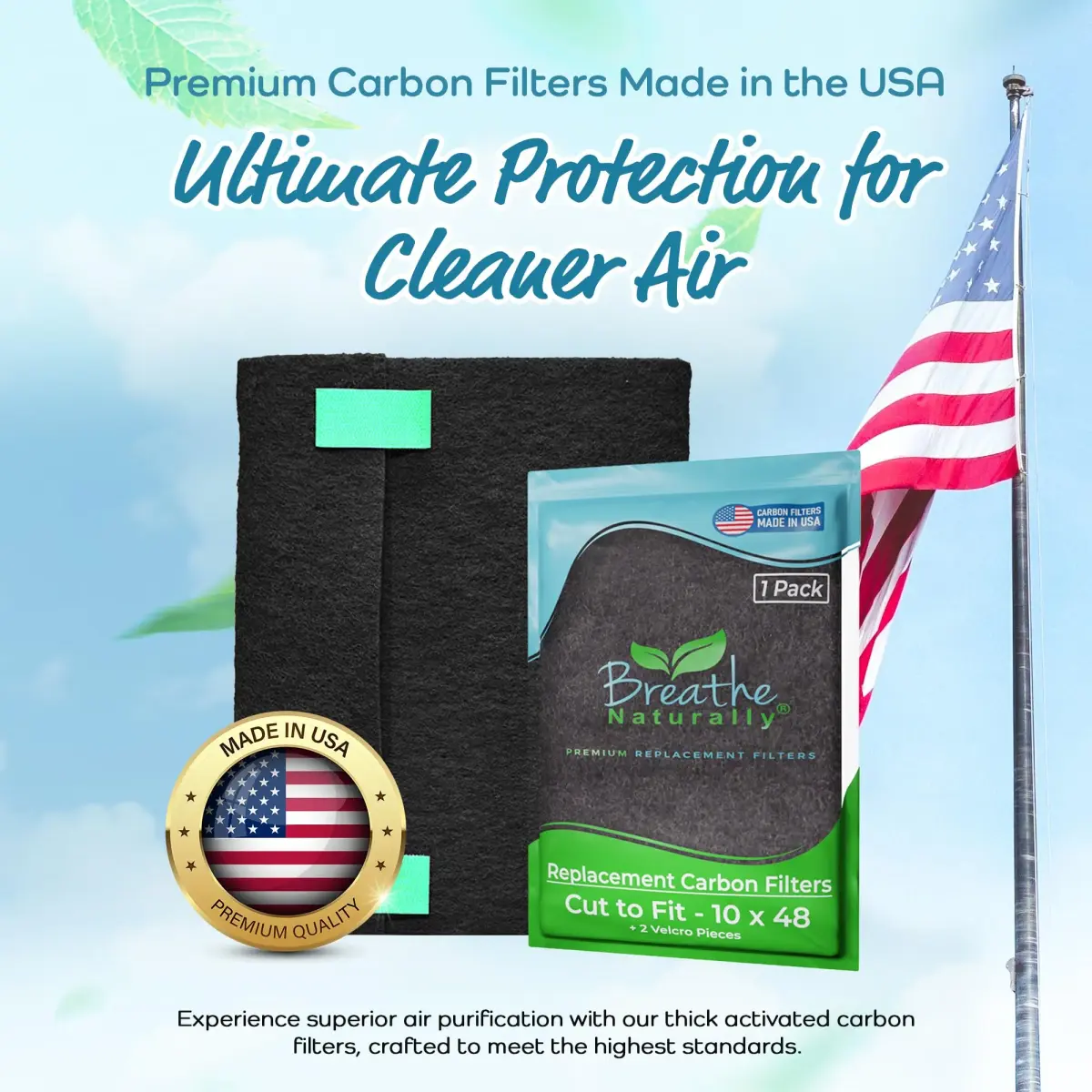 Breathe Naturally 10x48 Inch Cut-to-Fit Activated Carbon Air Filter Sheet (2 Pack) - view 2