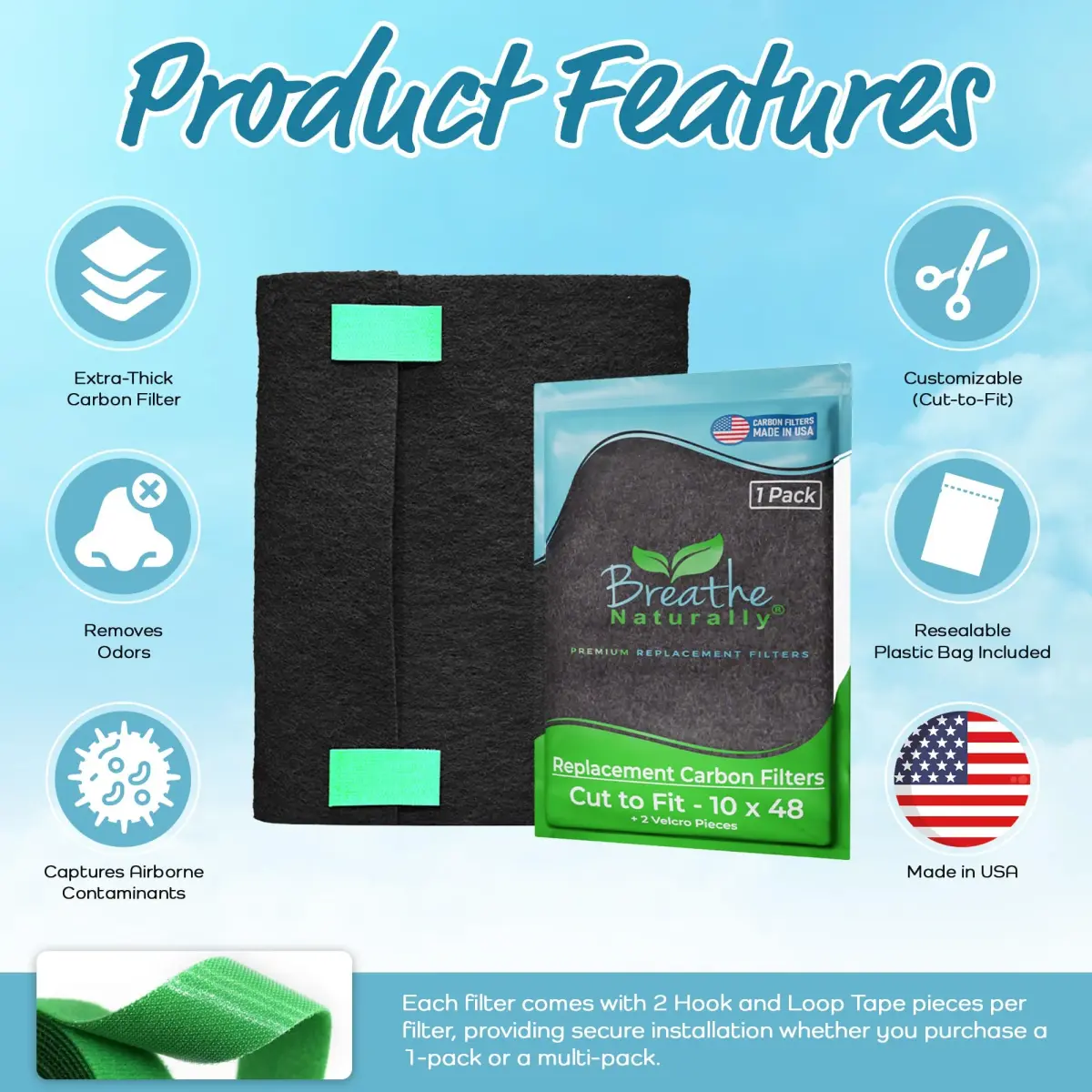 Breathe Naturally 10x48 Inch Cut-to-Fit Activated Carbon Air Filter Sheet (2 Pack) - view 4