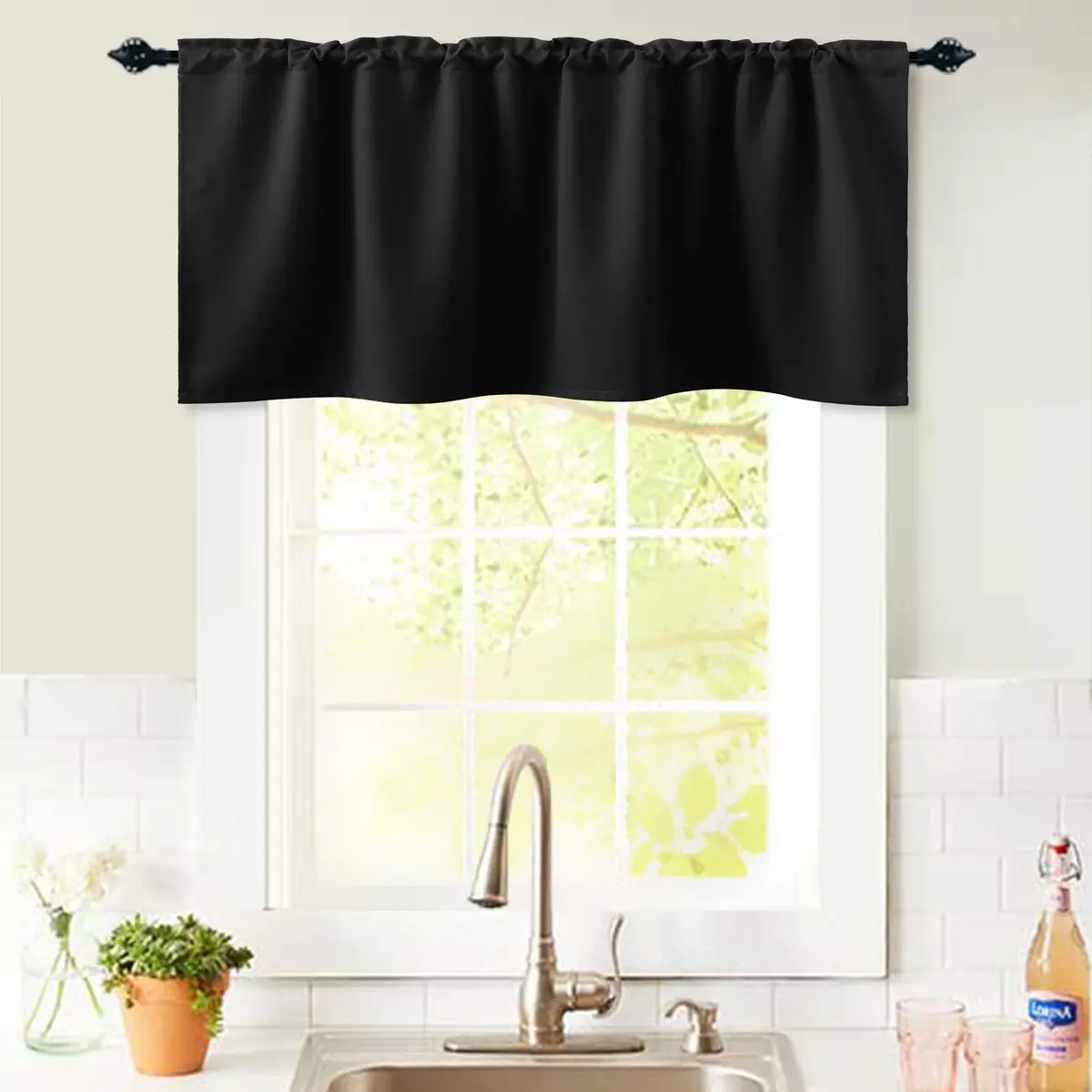 KOUFALL Black Valances for Windows 52 W x 15 L inch | Blackout Curtain for Kitchen & Bathroom - view 2