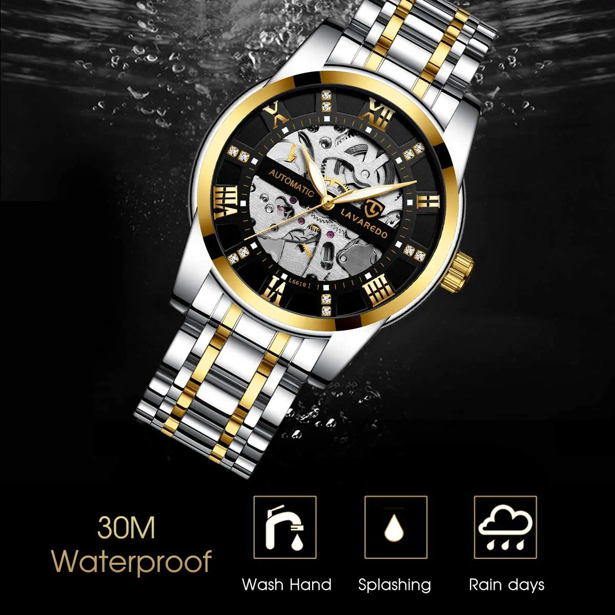A ALPS Automatic Mechanical Watch for Men | 41mm Stainless Steel Case, Skeleton Dial, 30M Water Resistance - view 7