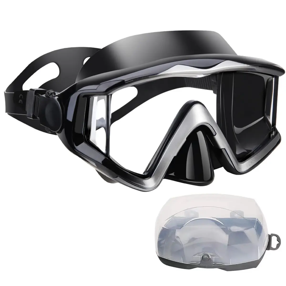 AQUA A DIVE SPORTS Silver Black Adult Diving Mask | 180° Wide View Anti-Fog - main product image