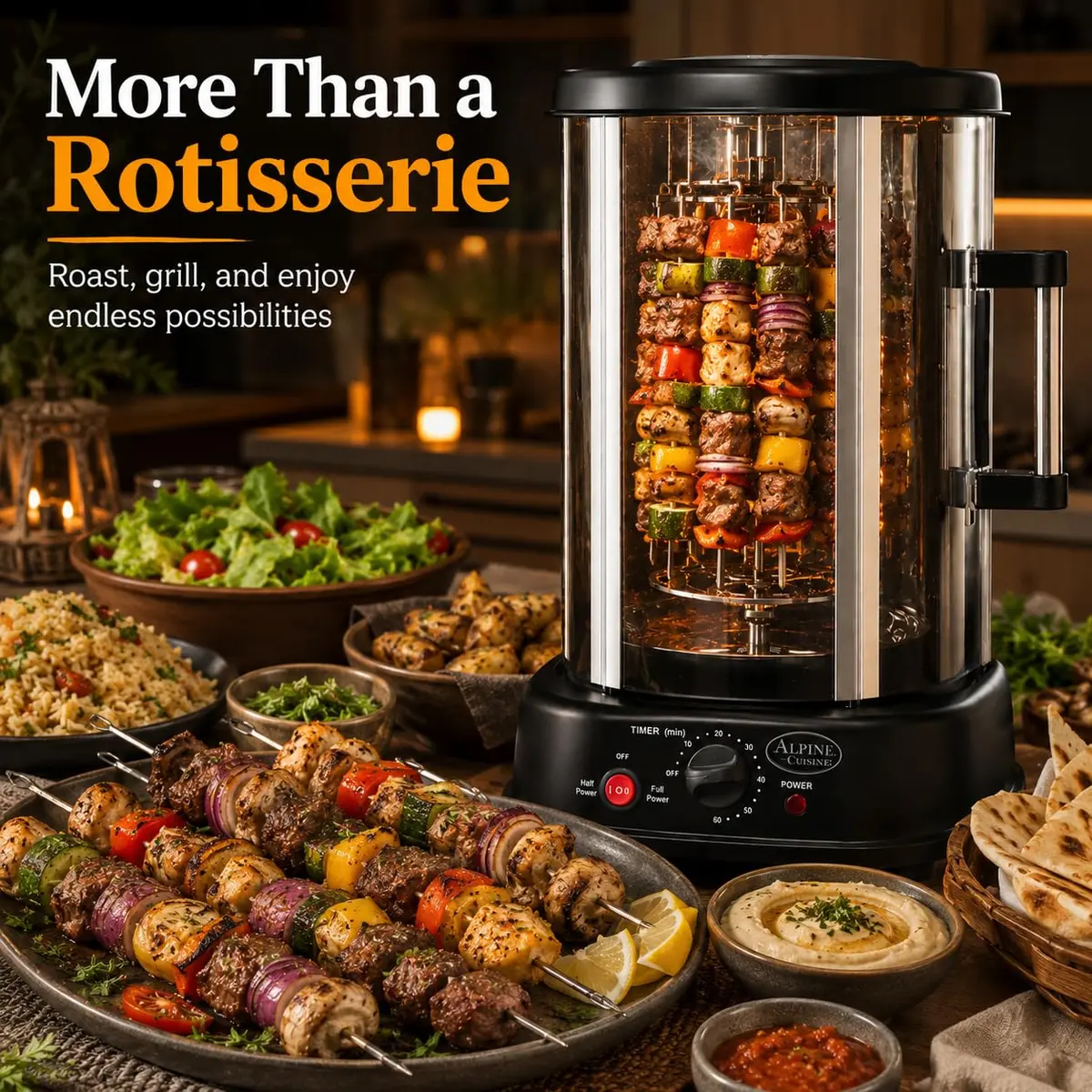 Alpine Cuisine 21L Vertical Rotisserie Grill 1500W | Multifunctional Kitchen Appliance for Roasting, Grilling & Baking - view 2