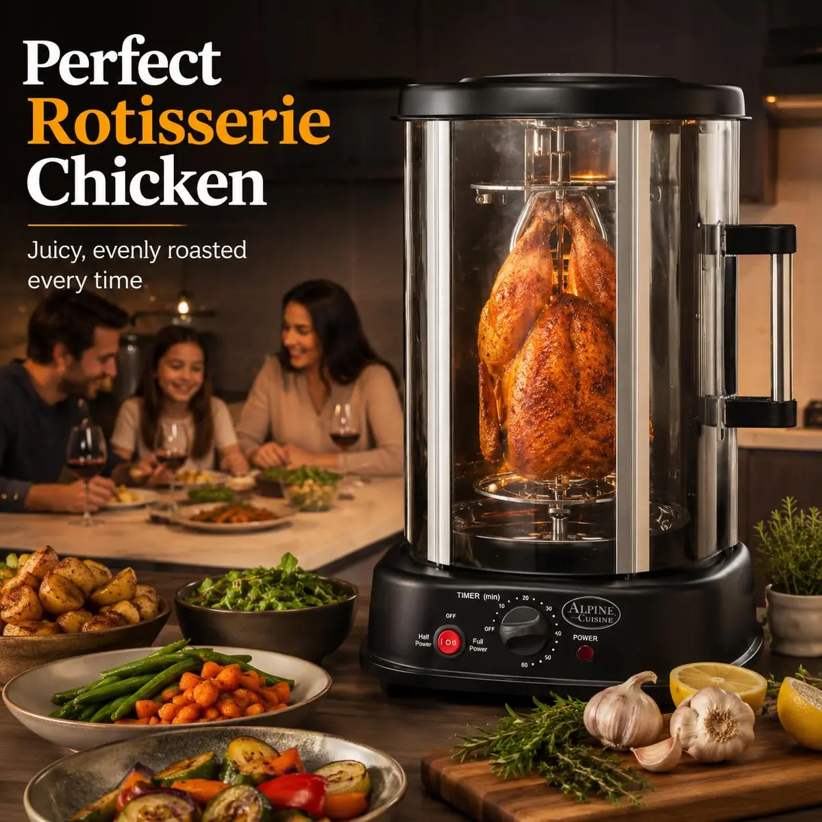 Alpine Cuisine 21L Vertical Rotisserie Grill 1500W | Multifunctional Kitchen Appliance for Roasting, Grilling & Baking - view 3