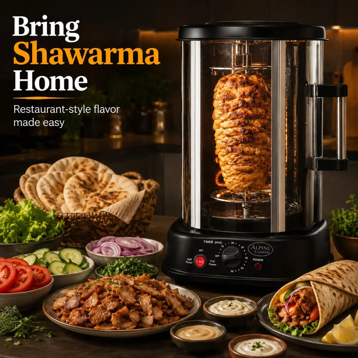Alpine Cuisine 21L Vertical Rotisserie Grill 1500W | Multifunctional Kitchen Appliance for Roasting, Grilling & Baking - view 4