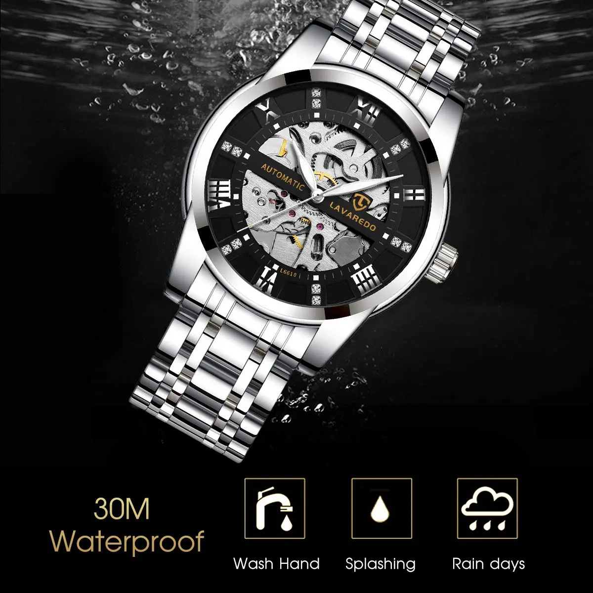 A ALPS Automatic Mechanical Watch for Men, 41mm Stainless Steel Case, 20mm Band, 30M Water Resistant | Skeleton Dial - view 5