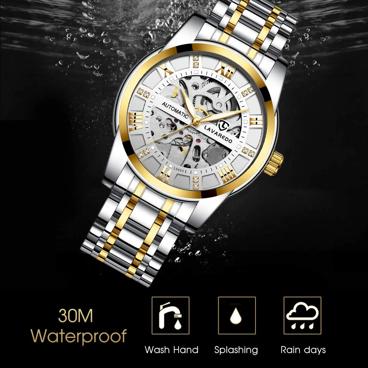 A ALPS Mens Watch, Automatic Self-Winding Mechanical Waterproof Watch | Luxurious Skeleton Dial, 41mm, Silver Strap - view 6