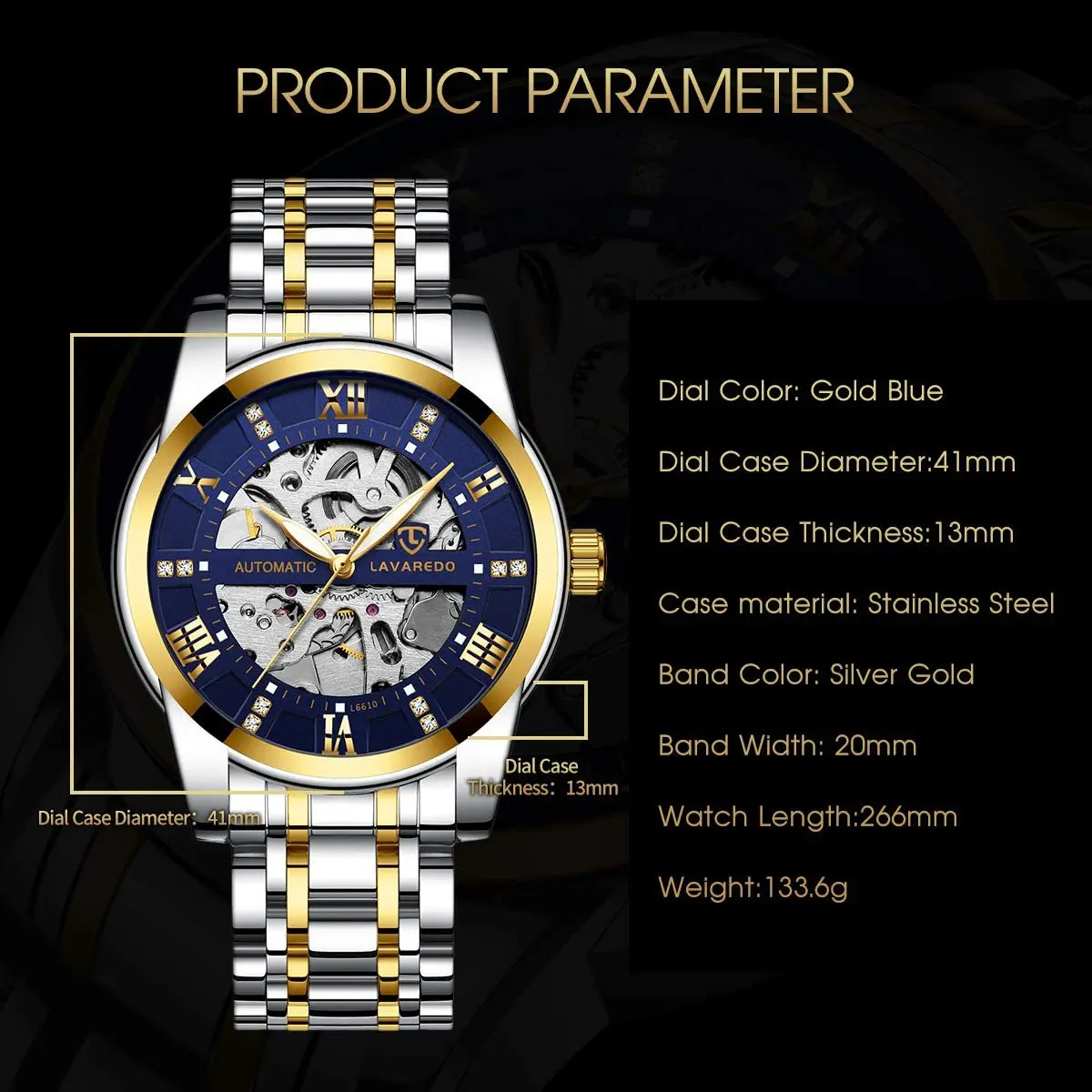 A ALPS Mens Watch, Automatic Self-Winding Mechanical Waterproof Watch with Roman Numerals - view 5