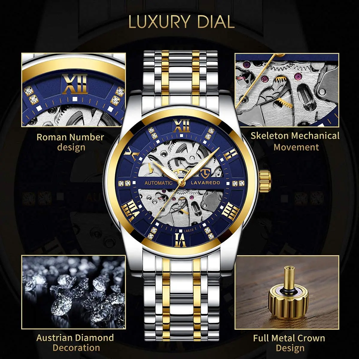 A ALPS Mens Watch, Automatic Self-Winding Mechanical Waterproof Watch with Roman Numerals - view 2