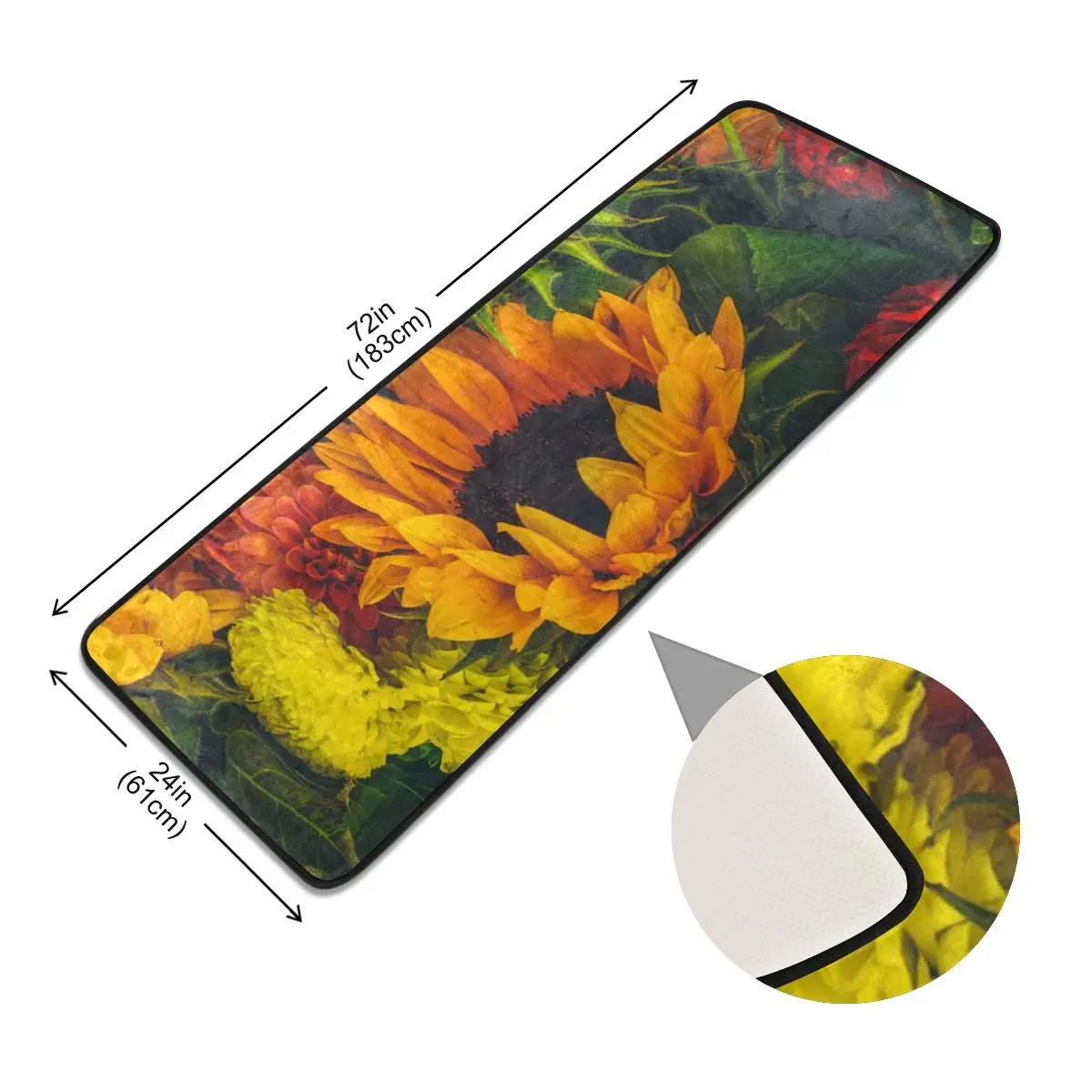 Senya Retro Dahlia Sunflower Kitchen Rug 72" x 24" | Non-Slip Water Absorbent Area Rug for Home - view 5