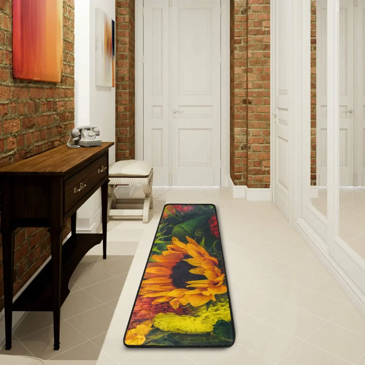 Senya Retro Dahlia Sunflower Kitchen Rug 72" x 24" | Non-Slip Water Absorbent Area Rug for Home - view 2