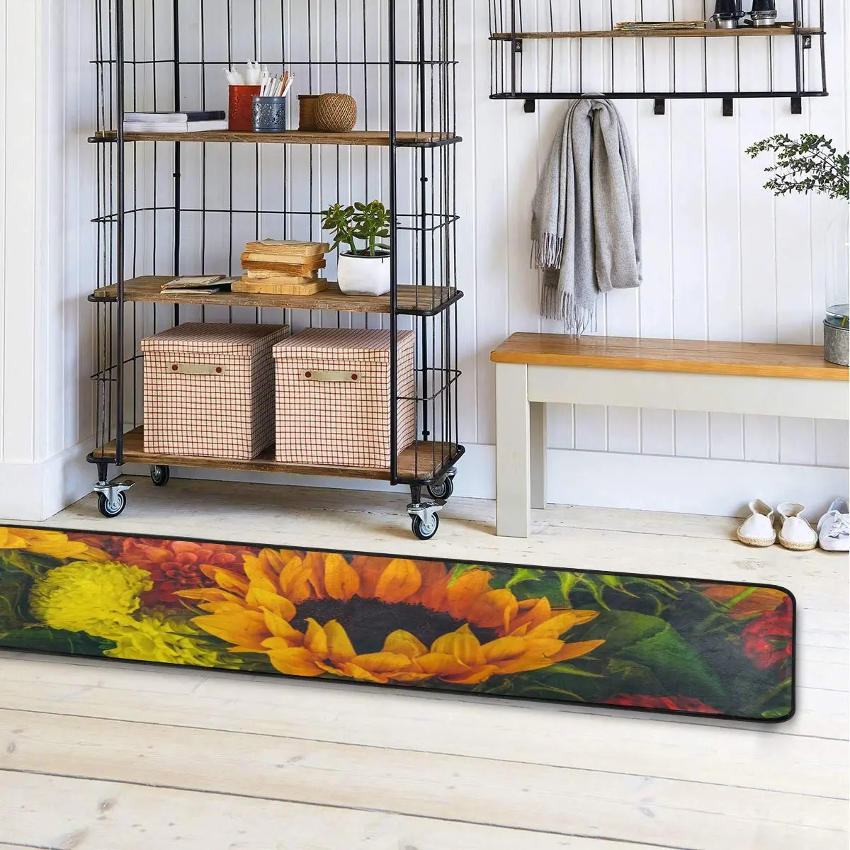 Senya Retro Dahlia Sunflower Kitchen Rug 72" x 24" | Non-Slip Water Absorbent Area Rug for Home - view 3