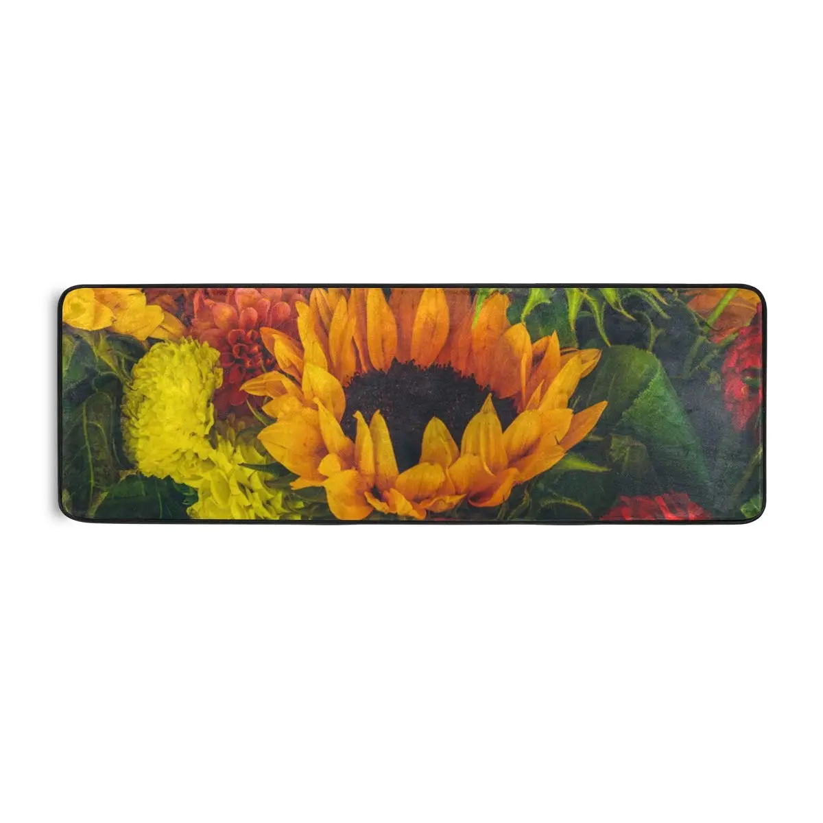 Senya Retro Dahlia Sunflower Kitchen Rug 72" x 24" | Non-Slip Water Absorbent Area Rug for Home - view 4