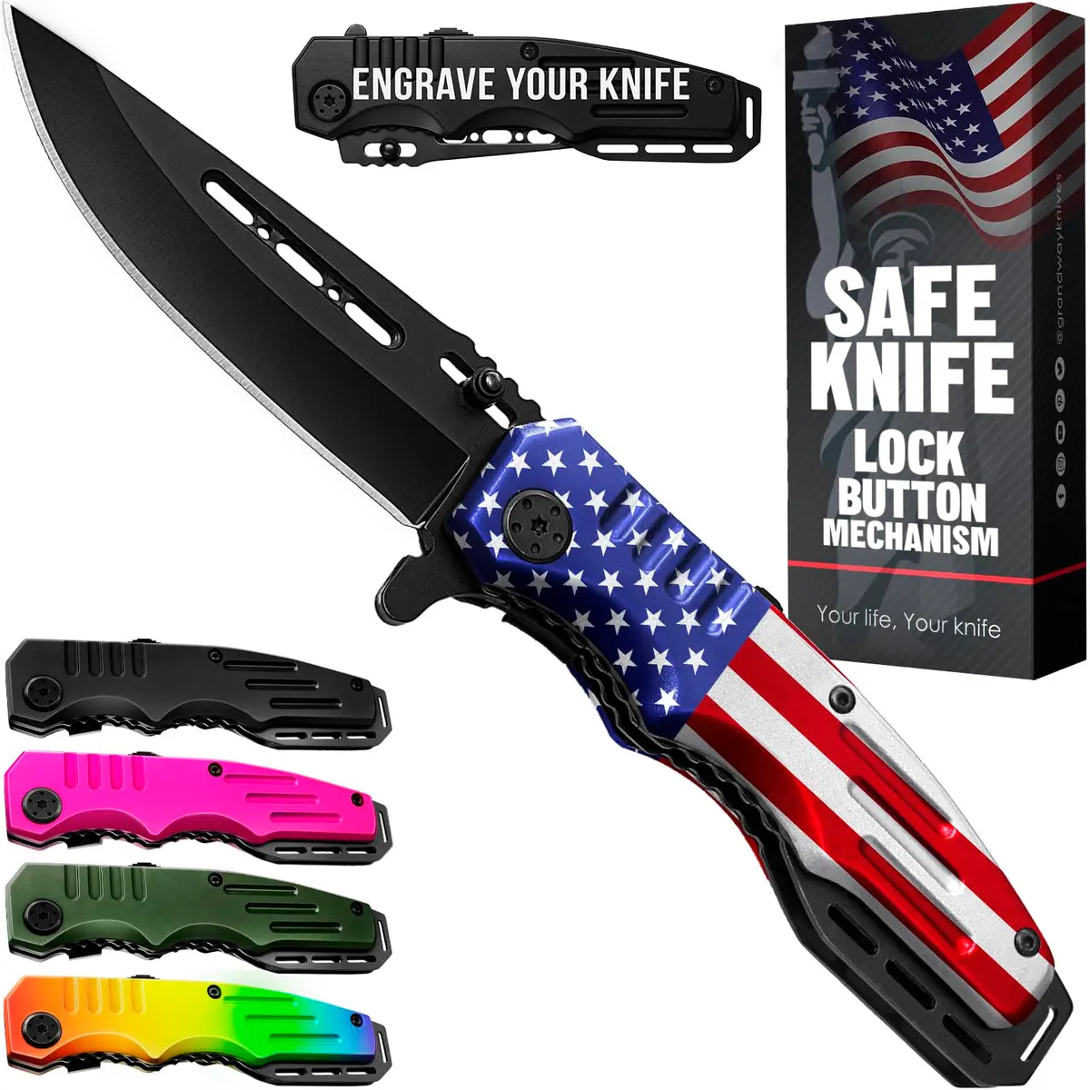 Grand Way Patriotic Pocket Knife American Flag | 3.4" Blade, Spring Assisted, Food & Outdoor Use - main product image