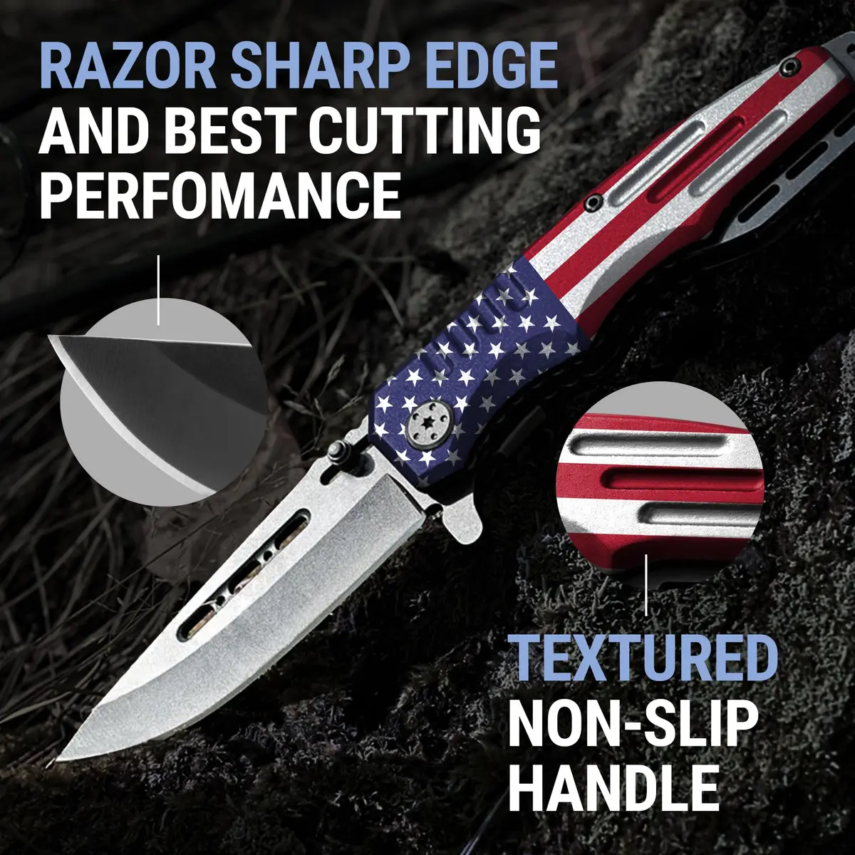 Grand Way Patriotic Pocket Knife American Flag | 3.4" Blade, Spring Assisted, Food & Outdoor Use - view 6