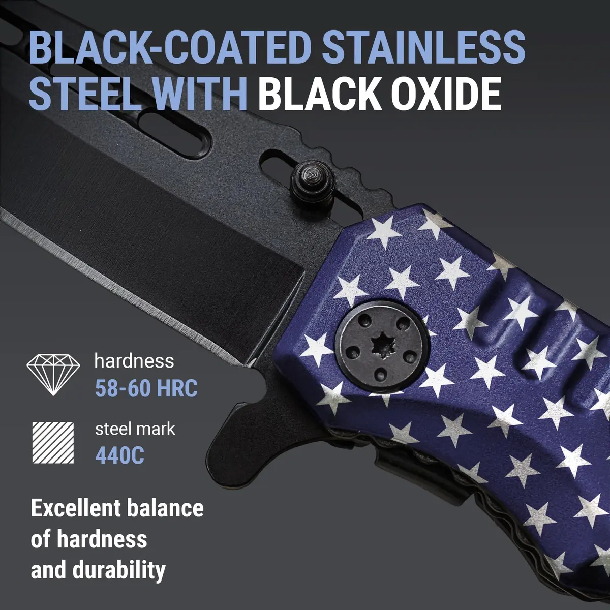 Grand Way Patriotic Pocket Knife American Flag | 3.4" Blade, Spring Assisted, Food & Outdoor Use - view 2