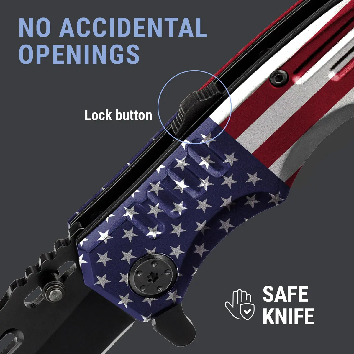 Grand Way Patriotic Pocket Knife American Flag | 3.4" Blade, Spring Assisted, Food & Outdoor Use - view 3
