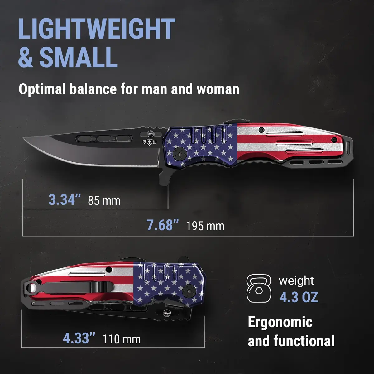 Grand Way Patriotic Pocket Knife American Flag | 3.4" Blade, Spring Assisted, Food & Outdoor Use - view 4
