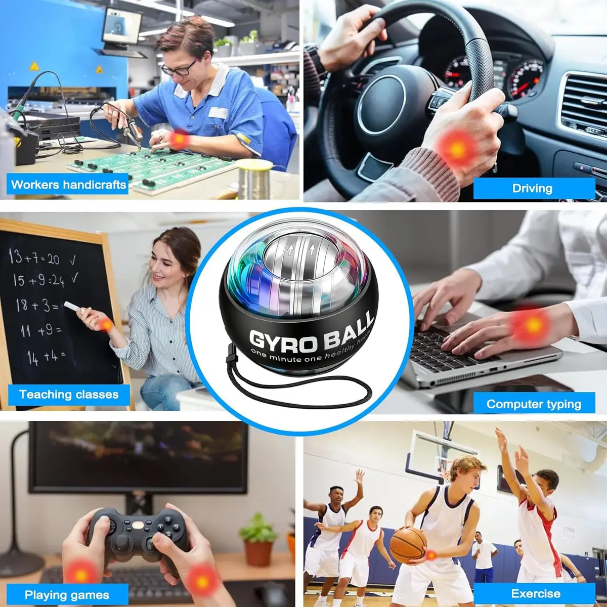 GOZATO Auto-Start Wrist Power Gyro Ball with LED Lights, Wrist & Forearm Exerciser, 22kg Resistance | Grips, Strengthens, and Rehabilitates - view 3