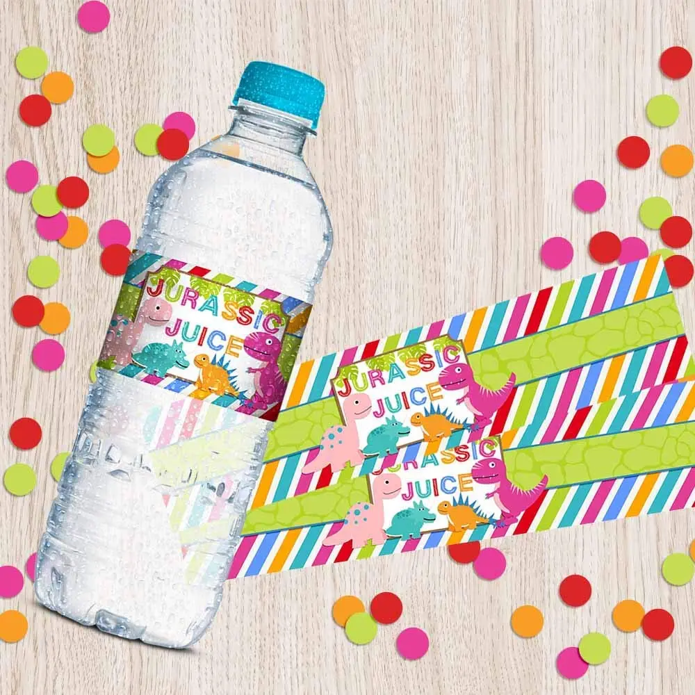 Amanda Creation Dinosaur Birthday Water Bottle Stickers | Waterproof 20 Labels for Girls, 1.75" x 8.5" - view 8