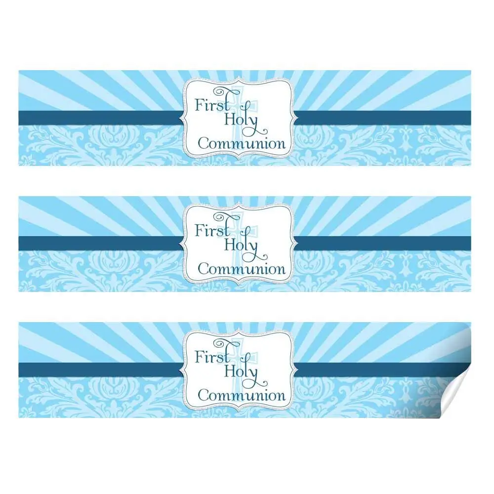 Amanda Creation First Holy Communion Water Bottle Wrappers for Boys 20 Pack 17.5cm (8.5"x1.75") | Catholic Sacrament Party Decorations - view 5