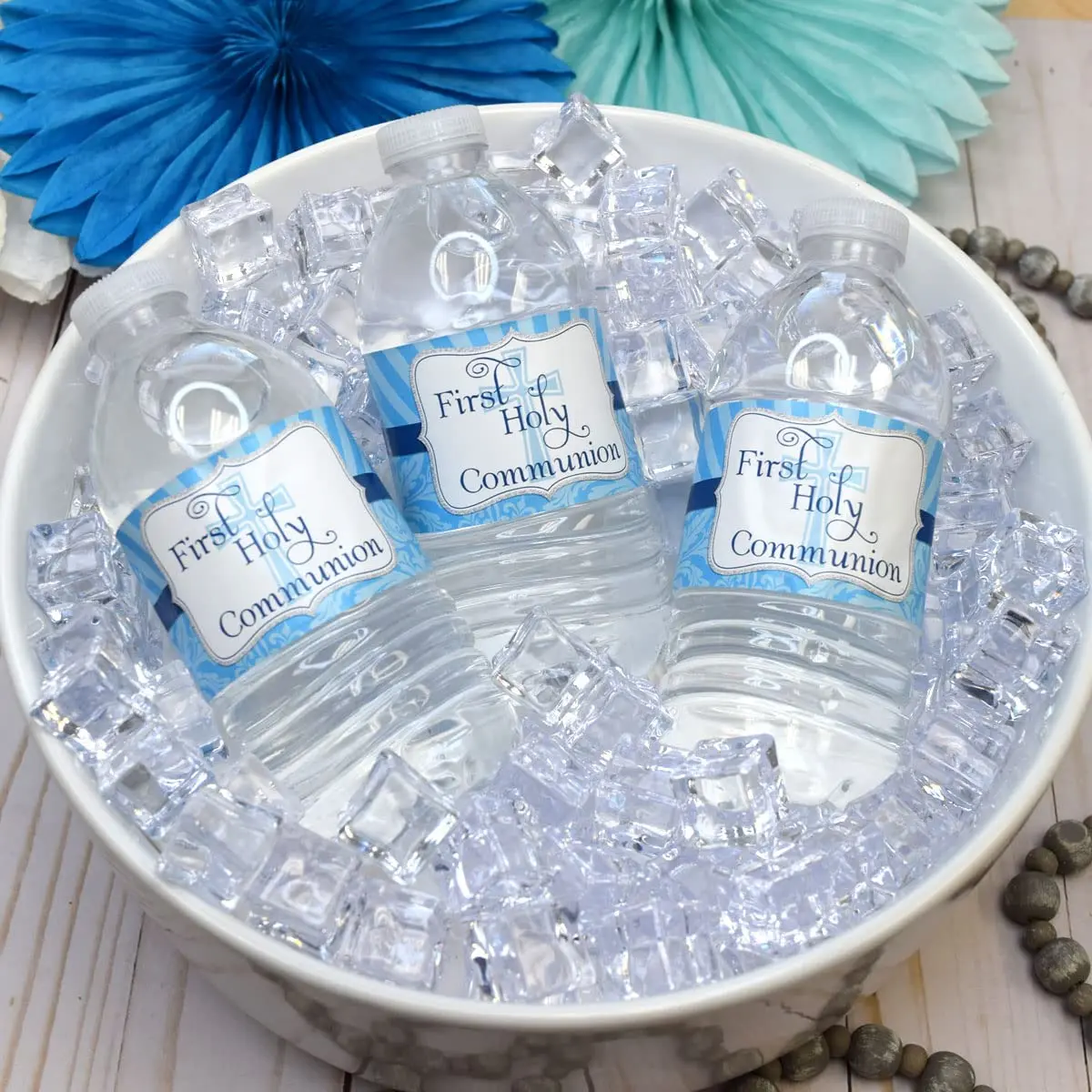 Amanda Creation First Holy Communion Water Bottle Wrappers for Boys 20 Pack 17.5cm (8.5"x1.75") | Catholic Sacrament Party Decorations - view 6