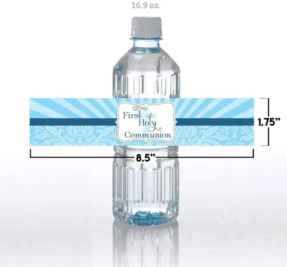 Amanda Creation First Holy Communion Water Bottle Wrappers for Boys 20 Pack 17.5cm (8.5"x1.75") | Catholic Sacrament Party Decorations - view 7