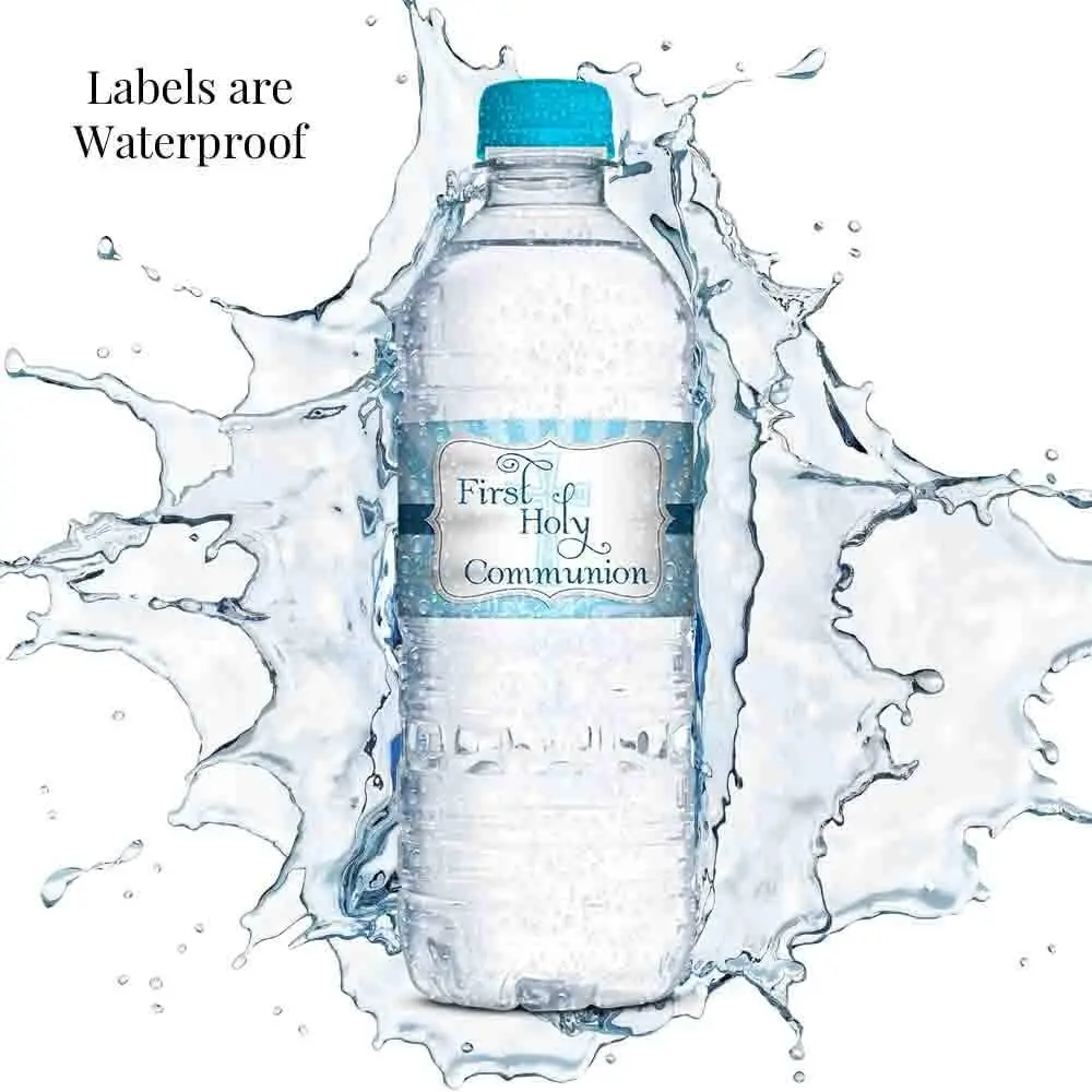 Amanda Creation First Holy Communion Water Bottle Wrappers for Boys 20 Pack 17.5cm (8.5"x1.75") | Catholic Sacrament Party Decorations - view 3