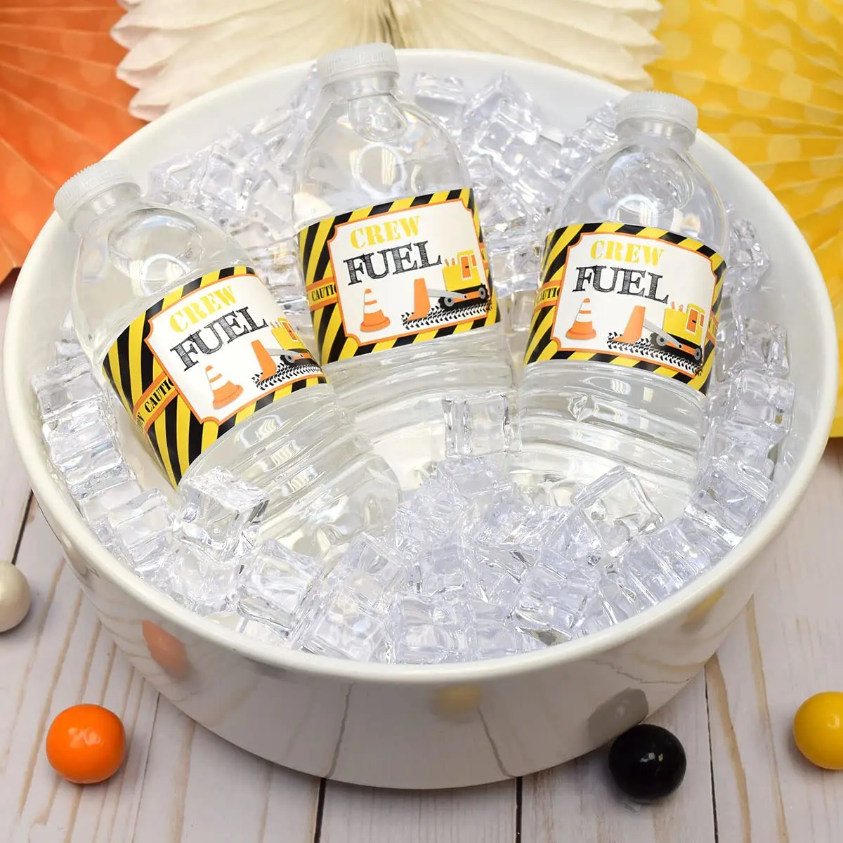 Amanda Creation Waterproof Water Bottle Sticker Wrappers 20 Labels | Construction Site Birthday Party - view 6