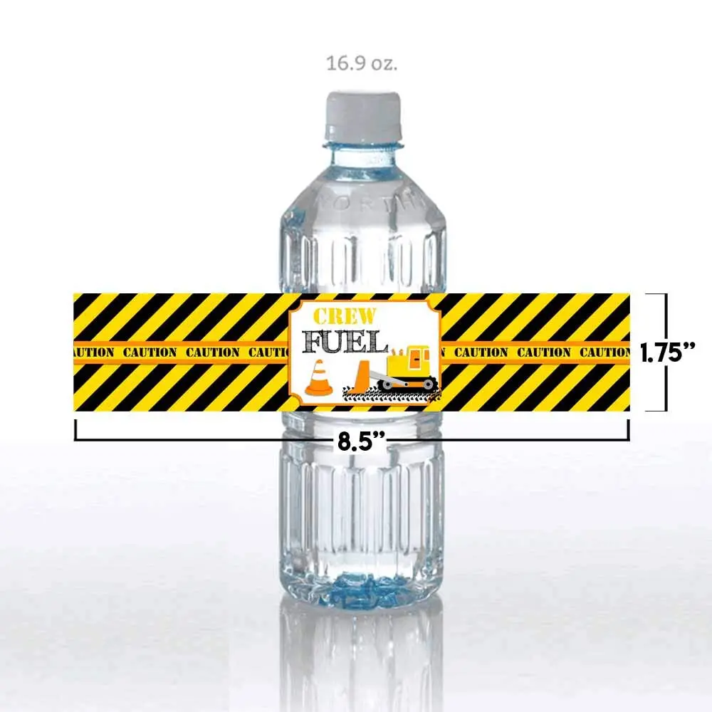 Amanda Creation Waterproof Water Bottle Sticker Wrappers 20 Labels | Construction Site Birthday Party - view 8