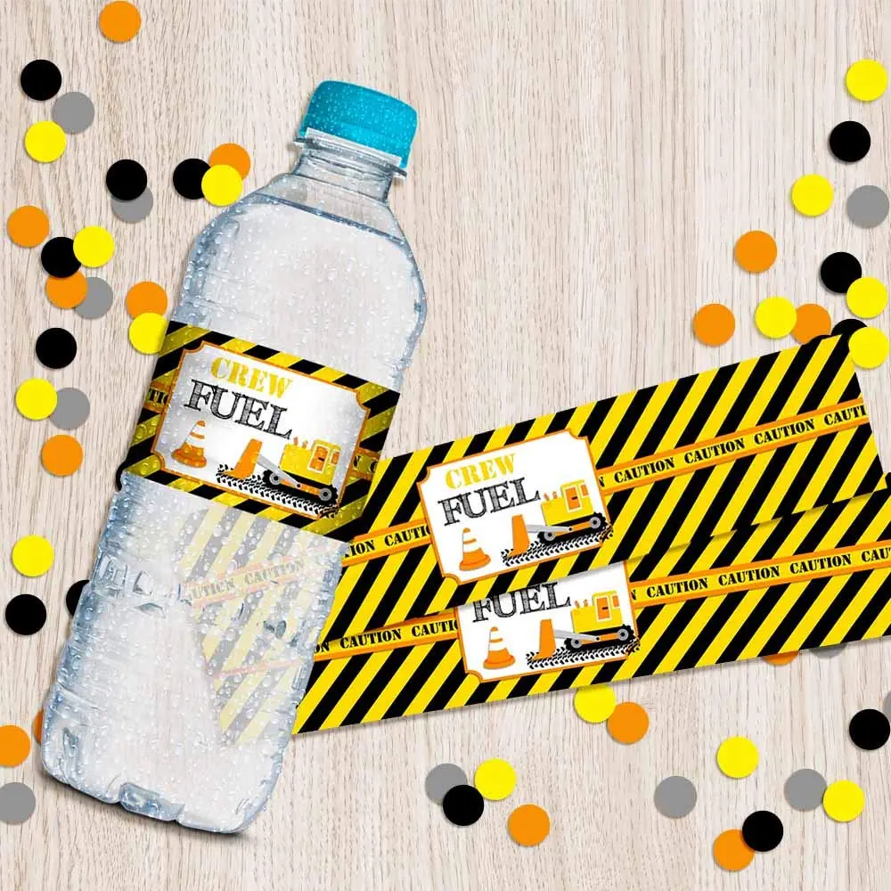 Amanda Creation Waterproof Water Bottle Sticker Wrappers 20 Labels | Construction Site Birthday Party - view 9