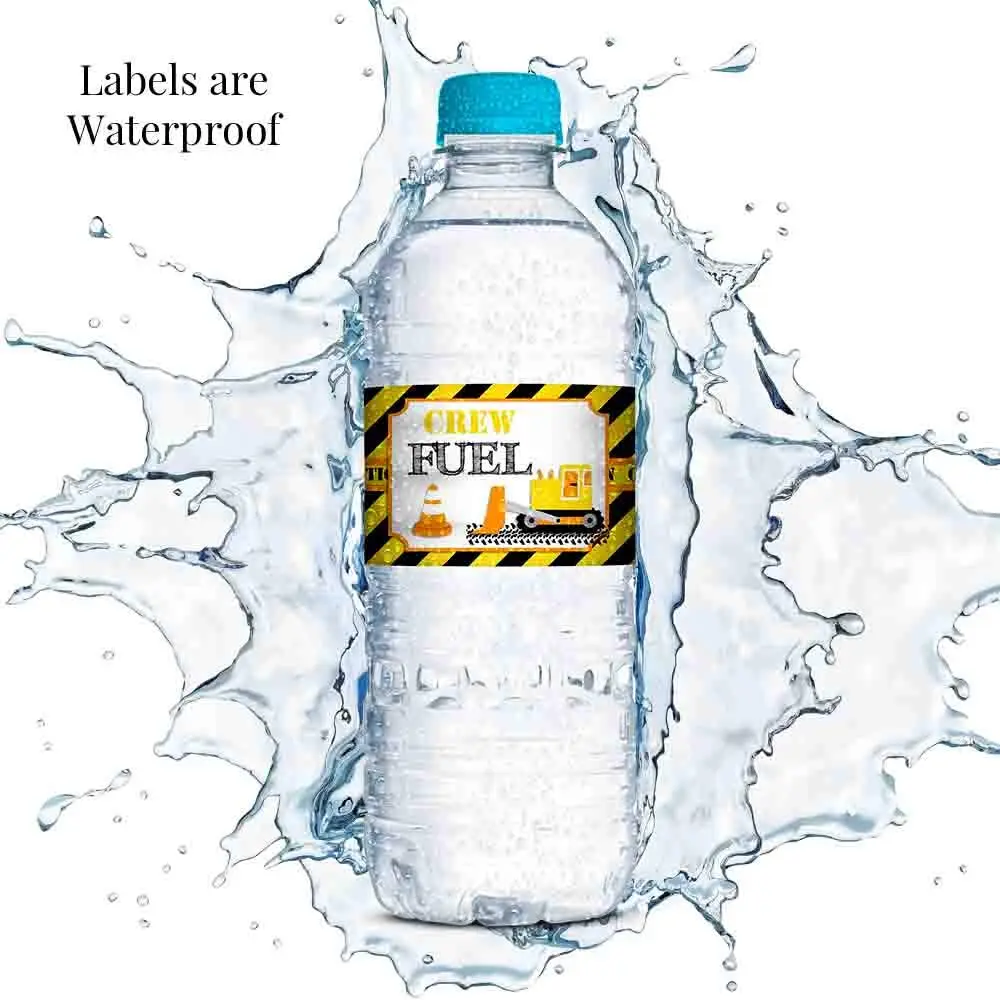 Amanda Creation Waterproof Water Bottle Sticker Wrappers 20 Labels | Construction Site Birthday Party - view 3