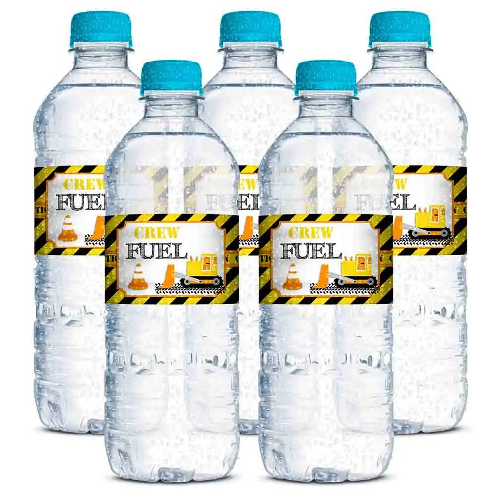 Amanda Creation Waterproof Water Bottle Sticker Wrappers 20 Labels | Construction Site Birthday Party - view 4