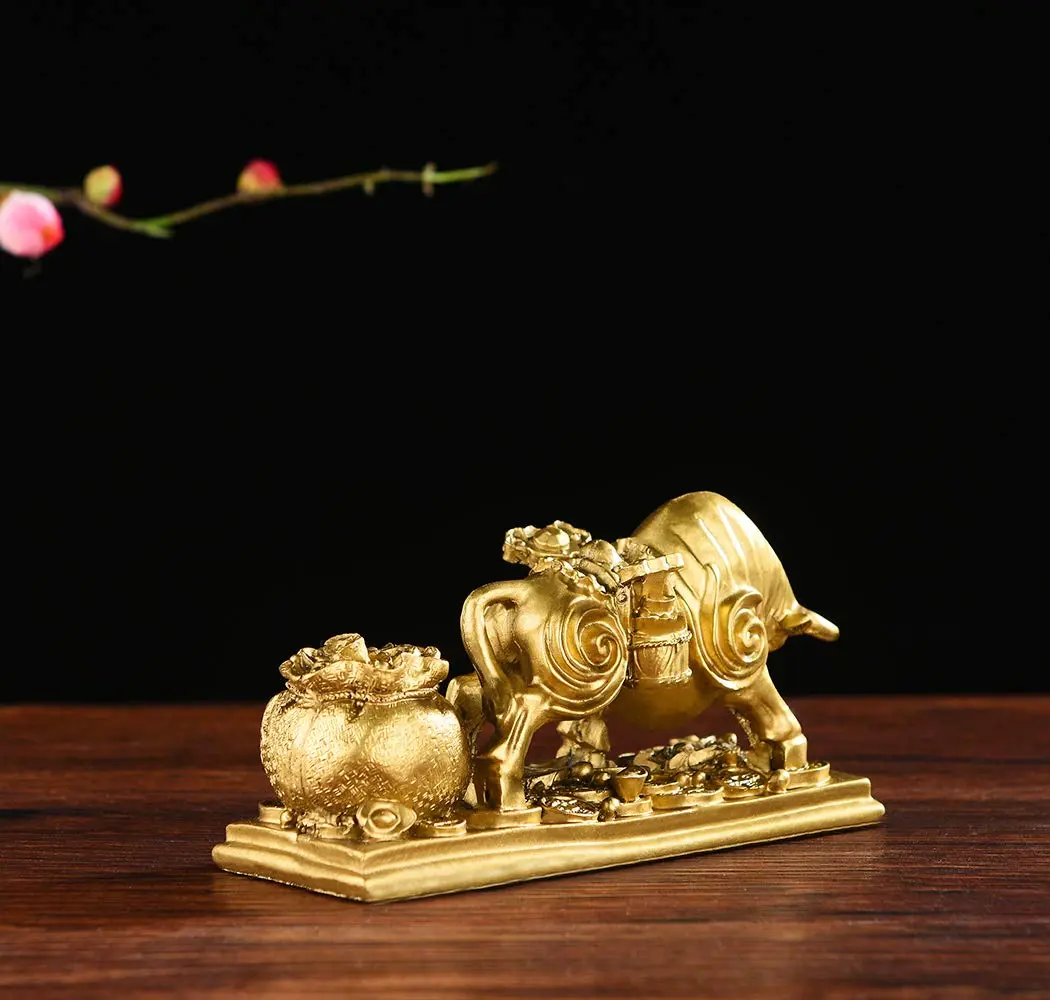 BRASSTAR Gold Resin Feng Shui Bull Statue 13.5cm (5.3in) | Attracts Wealth & Fortune - view 5