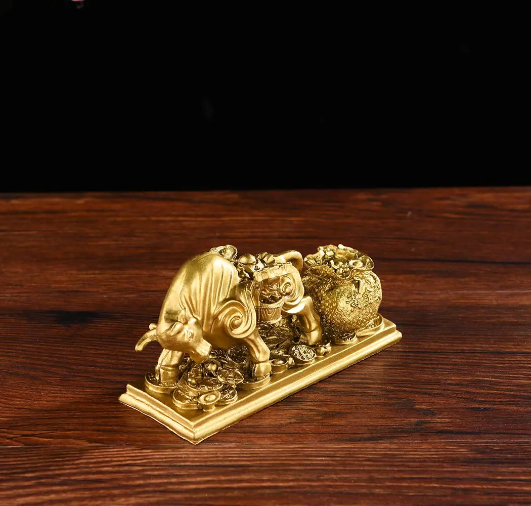 BRASSTAR Gold Resin Feng Shui Bull Statue 13.5cm (5.3in) | Attracts Wealth & Fortune - view 7