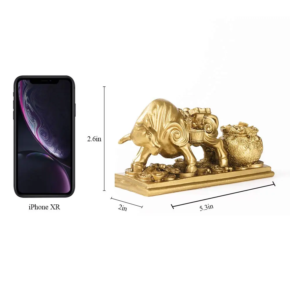BRASSTAR Gold Resin Feng Shui Bull Statue 13.5cm (5.3in) | Attracts Wealth & Fortune - view 2