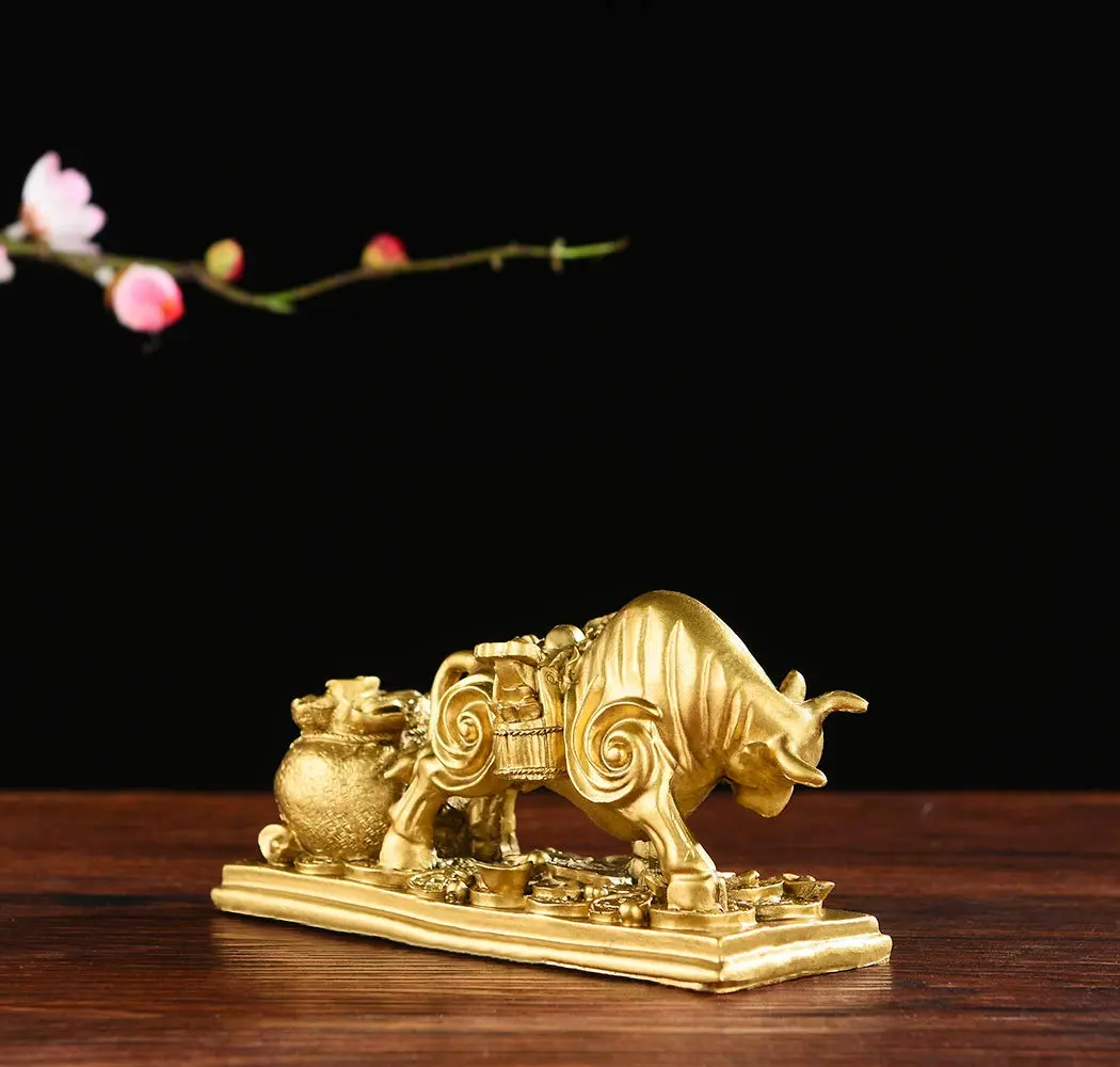 BRASSTAR Gold Resin Feng Shui Bull Statue 13.5cm (5.3in) | Attracts Wealth & Fortune - view 3