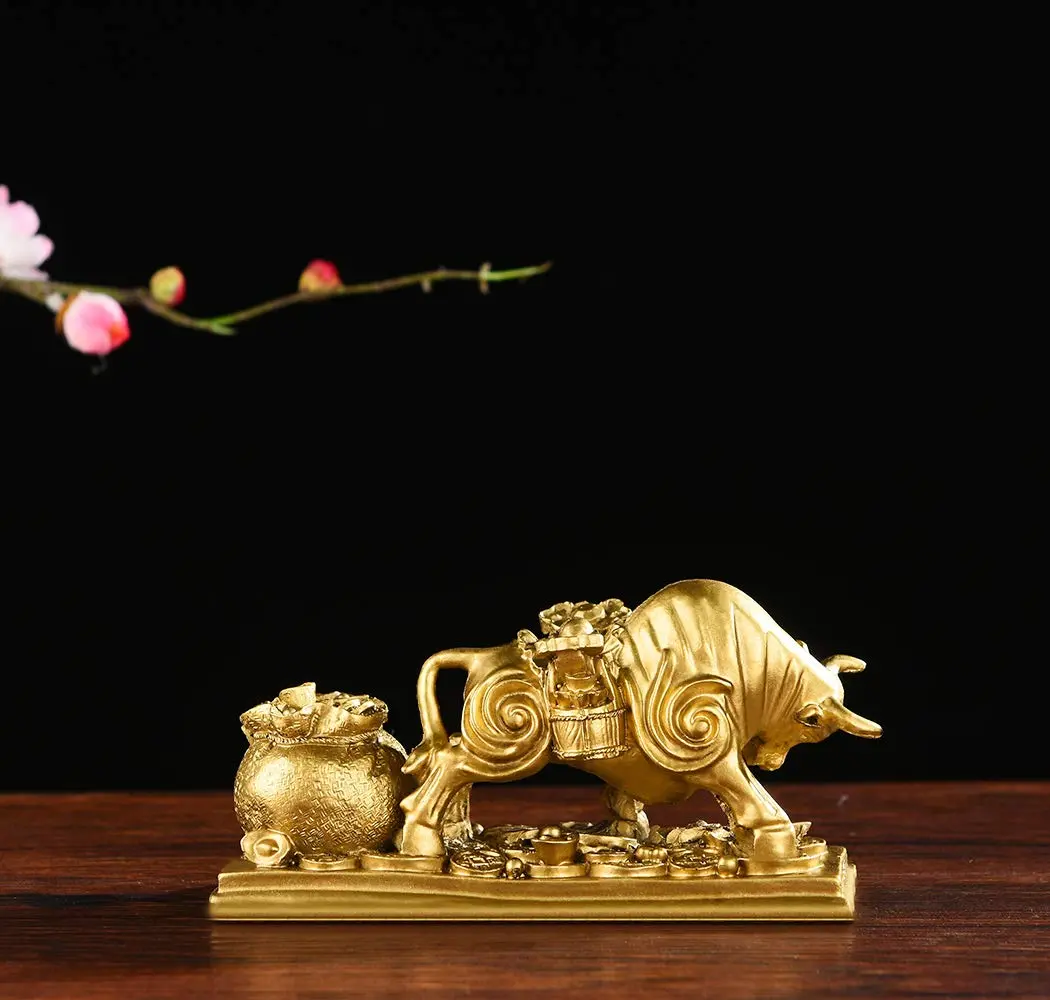 BRASSTAR Gold Resin Feng Shui Bull Statue 13.5cm (5.3in) | Attracts Wealth & Fortune - view 4
